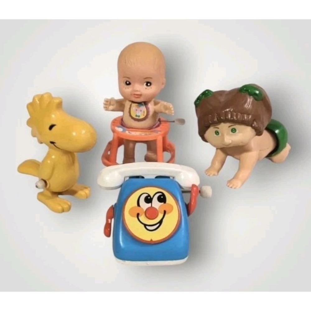 4 Wind Up Toys Tomy Snoopy Woodstock Cabbage Patch Kids Telephone Baby Walker